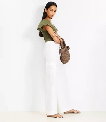 Petite Belted Drapey Cargo Pants in Linen Blend
