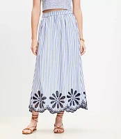 Floral Eyelet Stripe Poplin Pull On Maxi Pocket Skirt