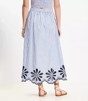 Floral Eyelet Stripe Poplin Pull On Maxi Pocket Skirt
