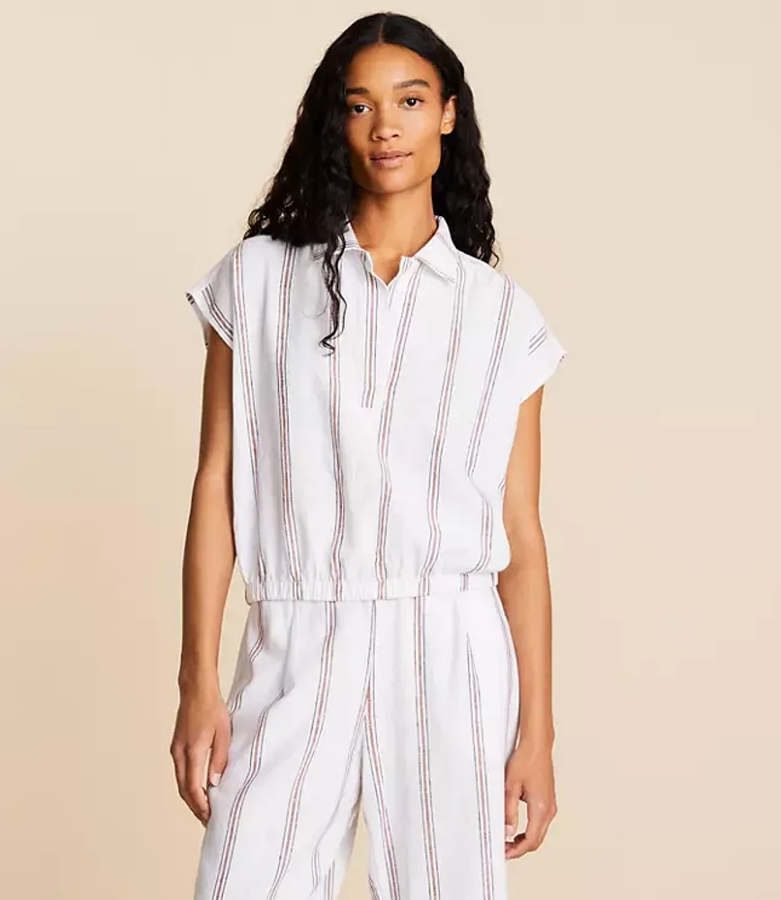 Lou & Grey Striped Linen Cotton Polo Top