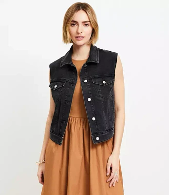 Petite Denim Trucker Vest Washed Black