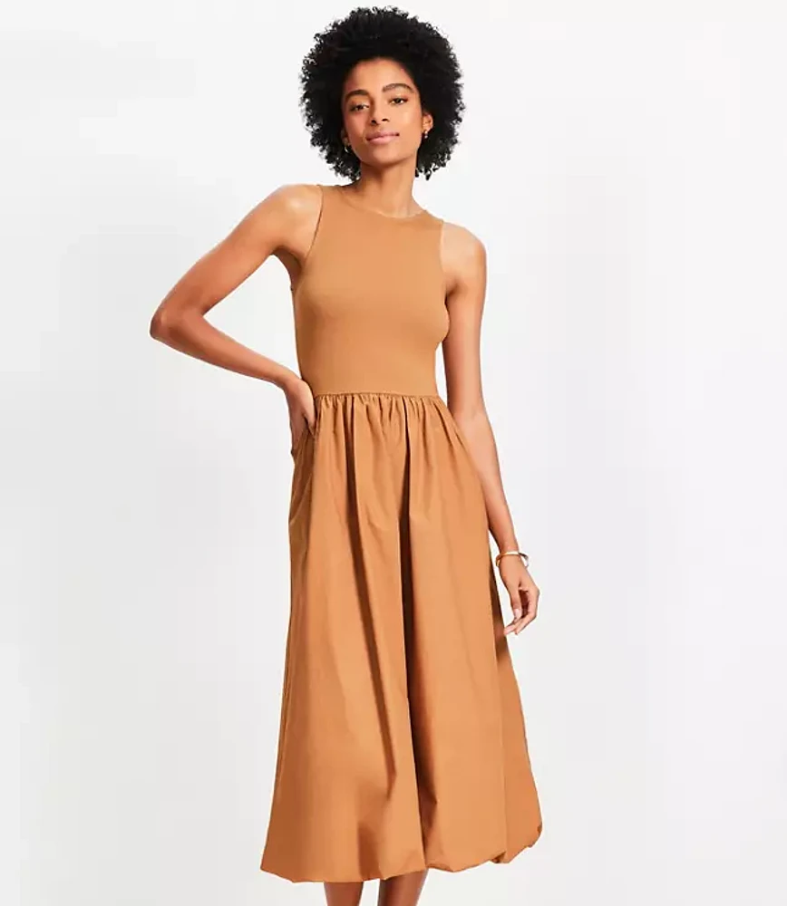 Petite Poplin Bubble Mixed Media Midi Dress
