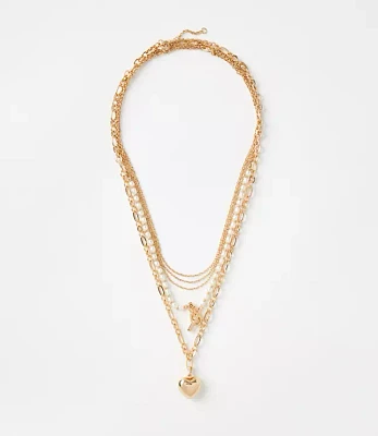 Pearlized Heart Toggle Layered Necklace Set