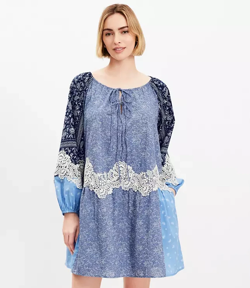 Petite Lace Paisley Tie Mini Pocket Dress