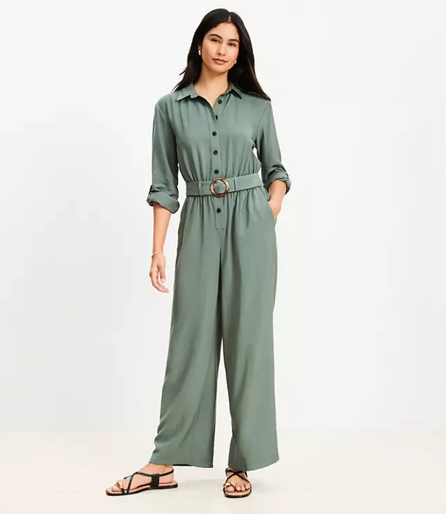 Button Tab Belted Jumpsuit