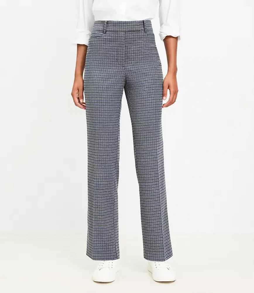 Petite Full Length Straight Pants Houndstooth Brushed Flannel
