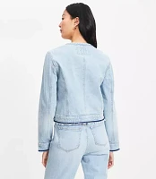 Collarless Denim Jacket in Destructed Light Wash