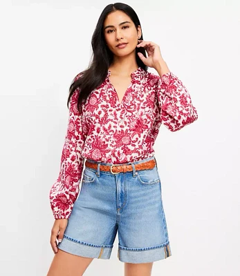 A-Line High Rise Denim Shorts Vintage Light Indigo Wash