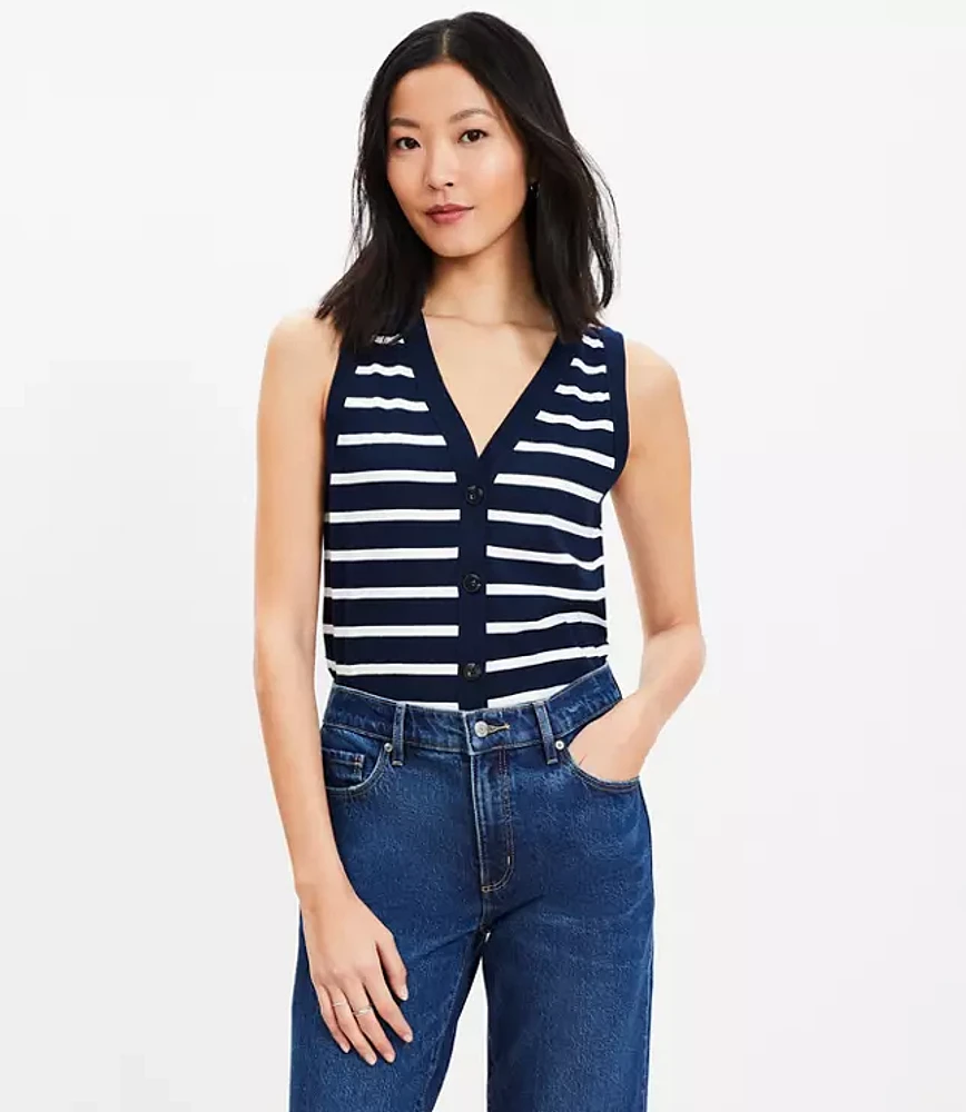 Striped V-Neck Cardigan Tank Top