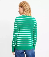 Petite Striped Metallic Button Cuff Sweater