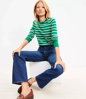 Petite Striped Metallic Button Cuff Sweater