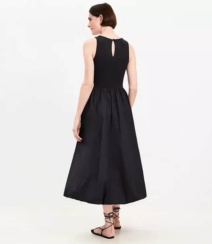 Poplin Bubble Mixed Media Midi Dress