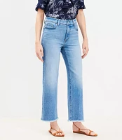Frayed High Rise Wide Leg Crop Jeans Light Wash