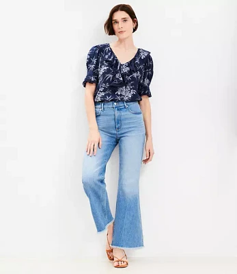 Frayed High Rise Wide Leg Crop Jeans Light Wash