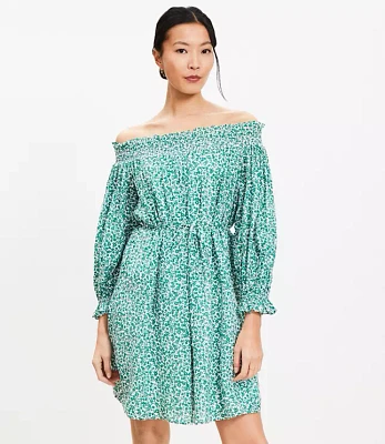 Petite Floral Smocked Off The Shoulder Mini Dress