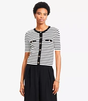 Stripe Ribbed Short Sleeve Cardigan