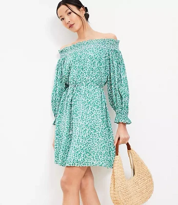 Tall Floral Smocked Off The Shoulder Mini Dress