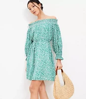 Tall Floral Smocked Off The Shoulder Mini Dress