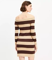Petite Stripe Ribbed Off The Shoulder Mini Sweater Dress