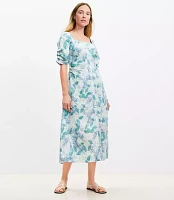 Gardenia Shirred Linen Blend Button Midi Dress