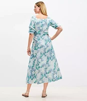 Gardenia Shirred Linen Blend Button Midi Dress