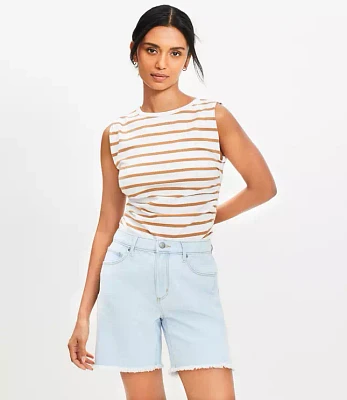 Vented Frayed Boyfriend Shorts Light Wash Indigo