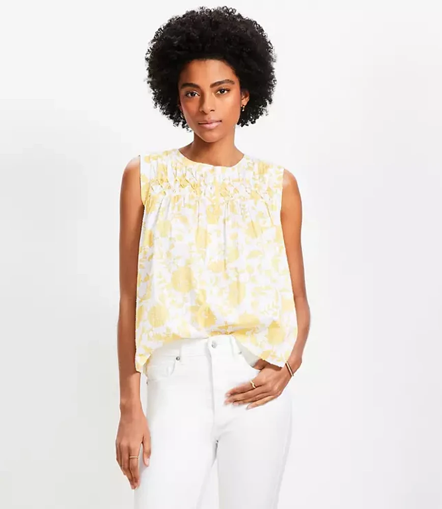 Floral Pleated Yoke Mixed Media Top