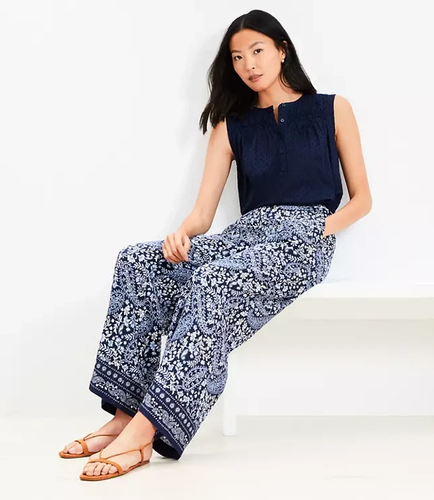 Bandana Pull On Wide Leg Pants in Linen Blend