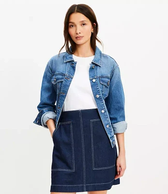 Petite Denim Utility Skirt in Rinse Wash