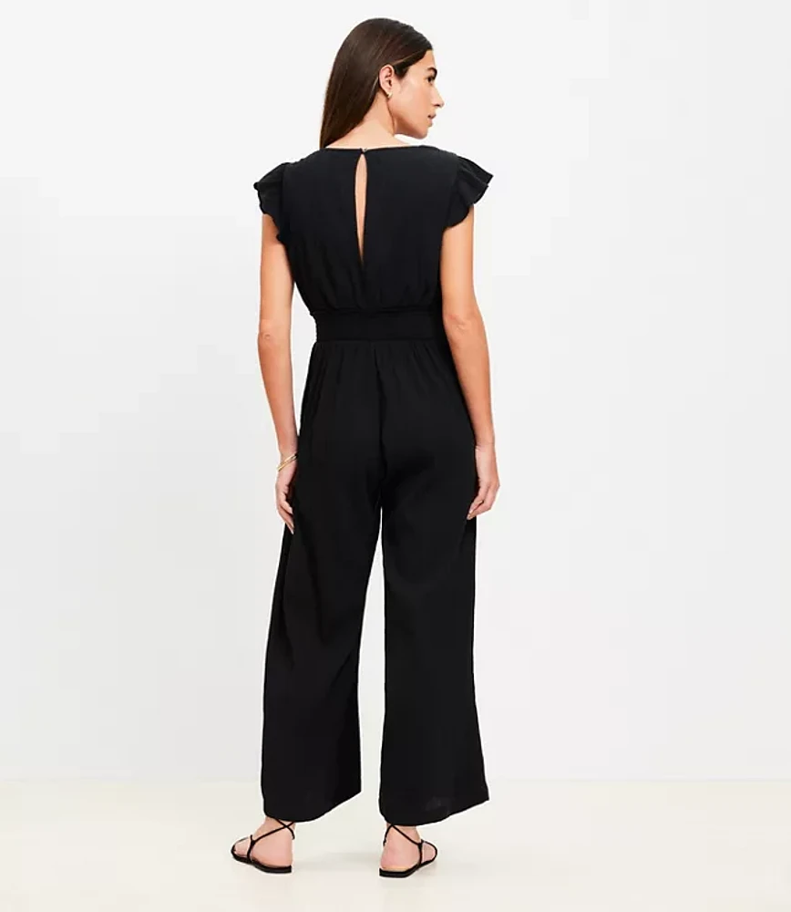 LOFT Beach Crinkle Cutout Flutter Jumpsuit