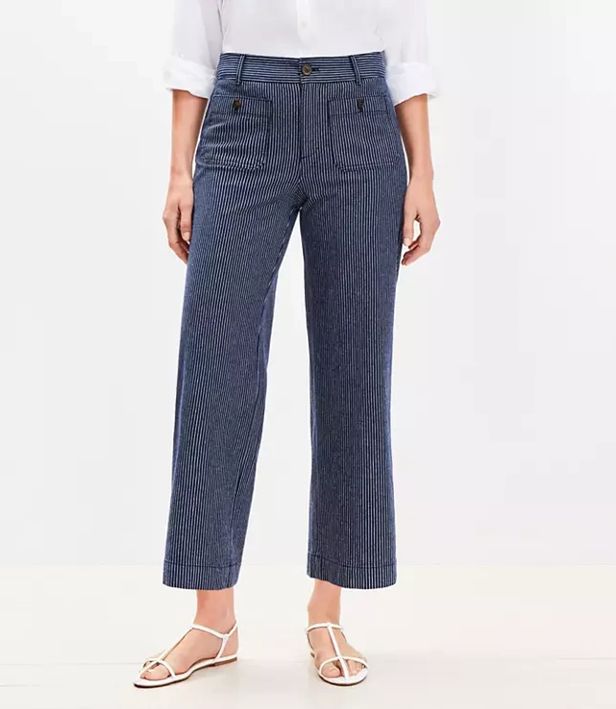 Curvy Palmer Wide Leg Crop Pants in Textured Stripe
