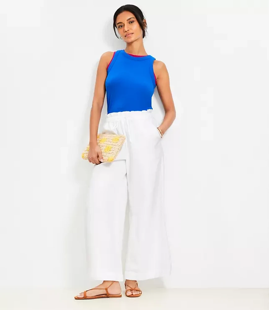 Breezy Wide Leg Ankle Pants Linen Cotton