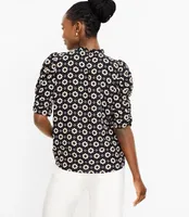 Geo Cinched Sleeve Ruffle Neck Top