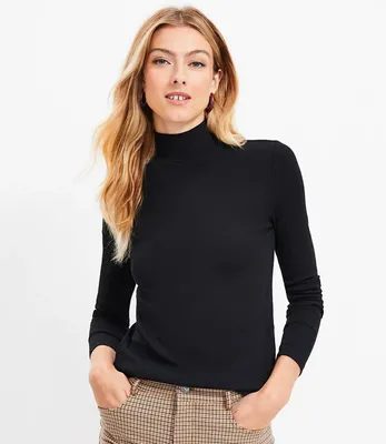 Petite Ribbed Mock Neck Top