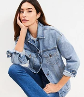 Petite Oversized Denim Trucker Jacket Light Wash Indigo