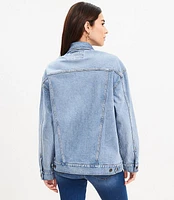 Petite Oversized Denim Trucker Jacket Light Wash Indigo