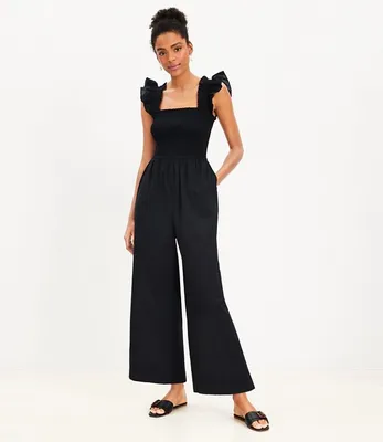 LOFT Beach Smocked Ruffle Strap Jumpsuit