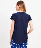 Shirred V-Yoke Mixed Media Top