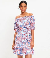 Petite Scribble Ruffle Off The Shoulder Mini Dress