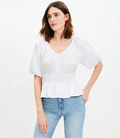 Petite Gathered Waist V-Neck Blouse