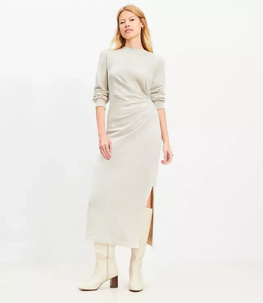 Petite Terry Side Pleated Midi Dress