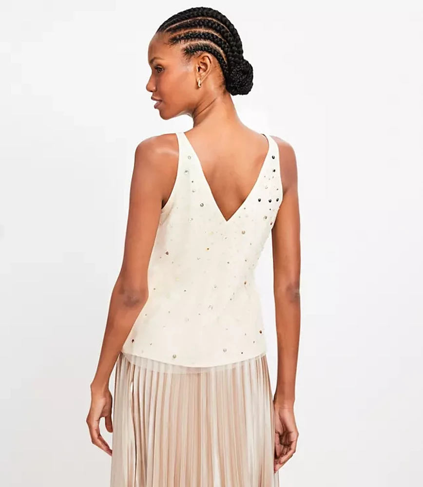 Embellished Double V Tank Top