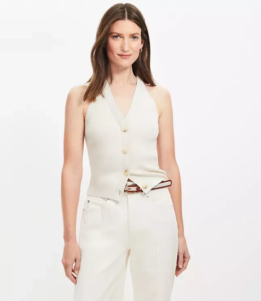 Ribbed Button Halter Sweater
