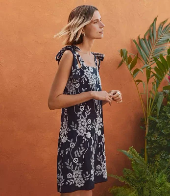 Floral Eyelet Tie Strap Mini Dress