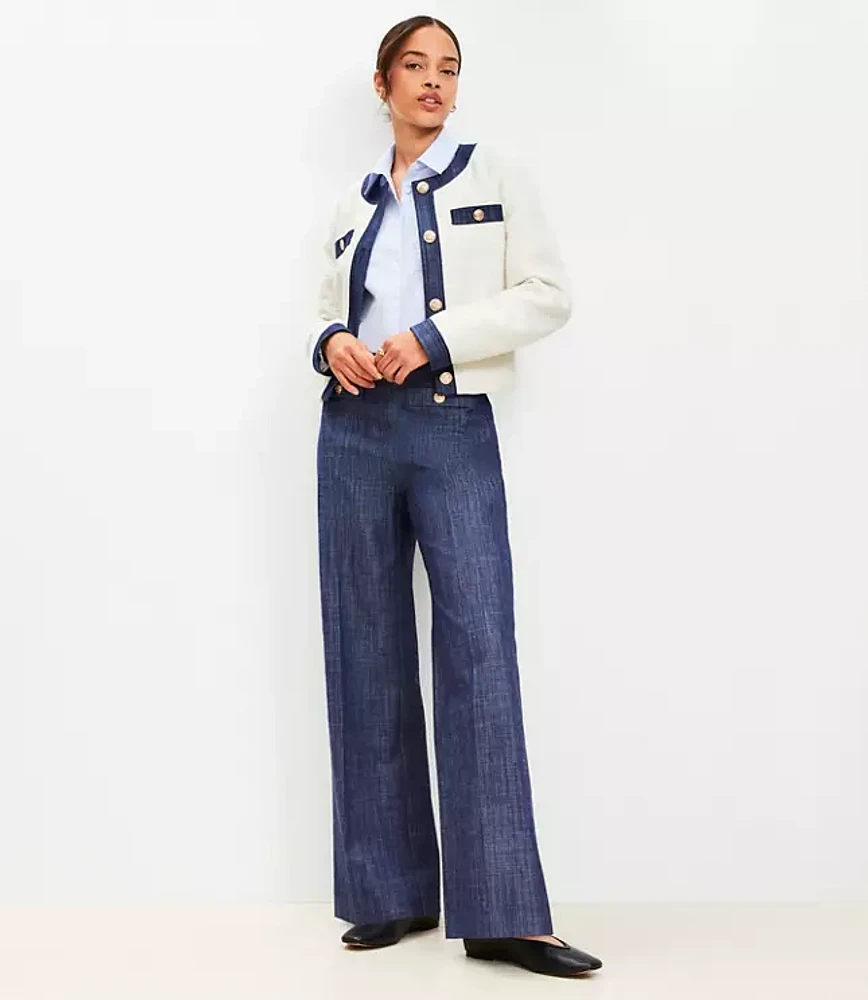 Petite Button Trim Wide Leg Pants in Refined Denim