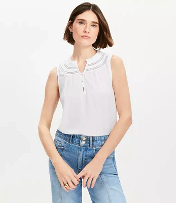 Cutout Ruffle Neck Shell