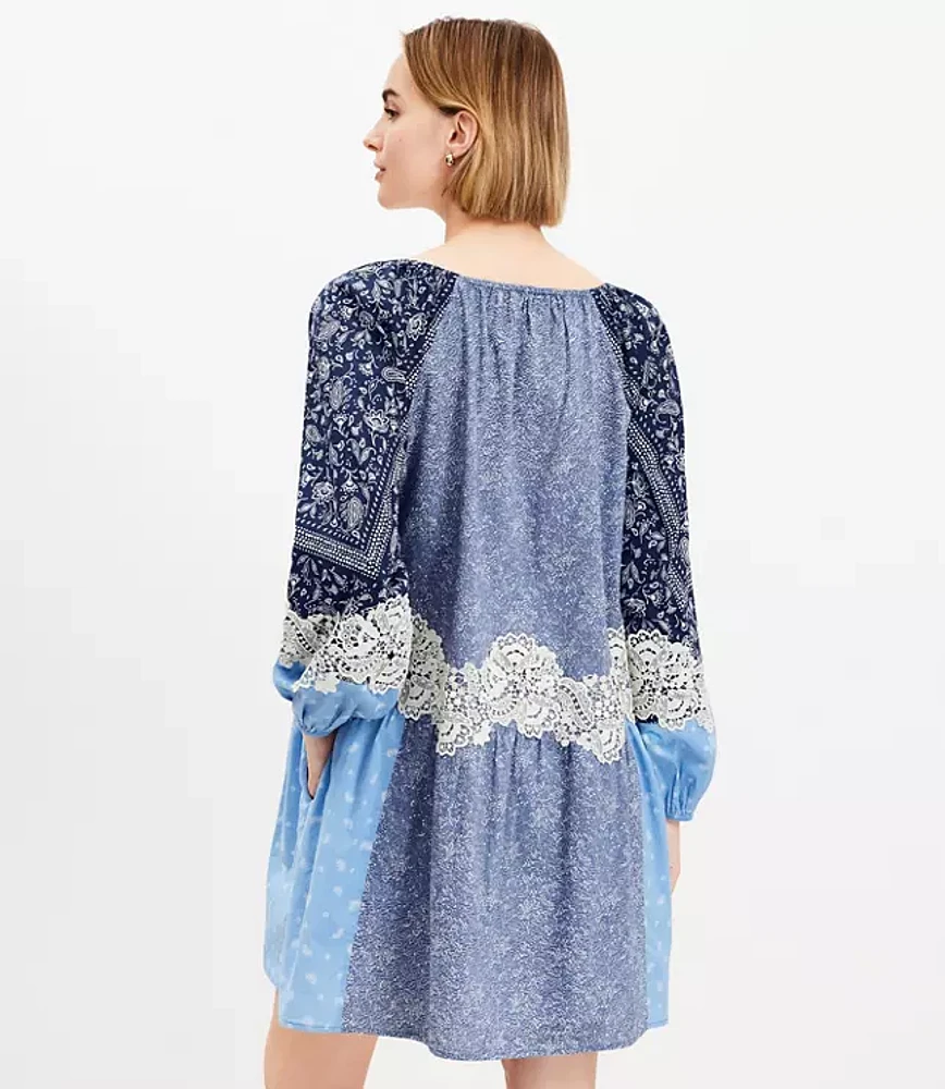 Lace Paisley Tie Mini Pocket Dress