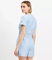 Striped Linen Cotton Split Neck Romper