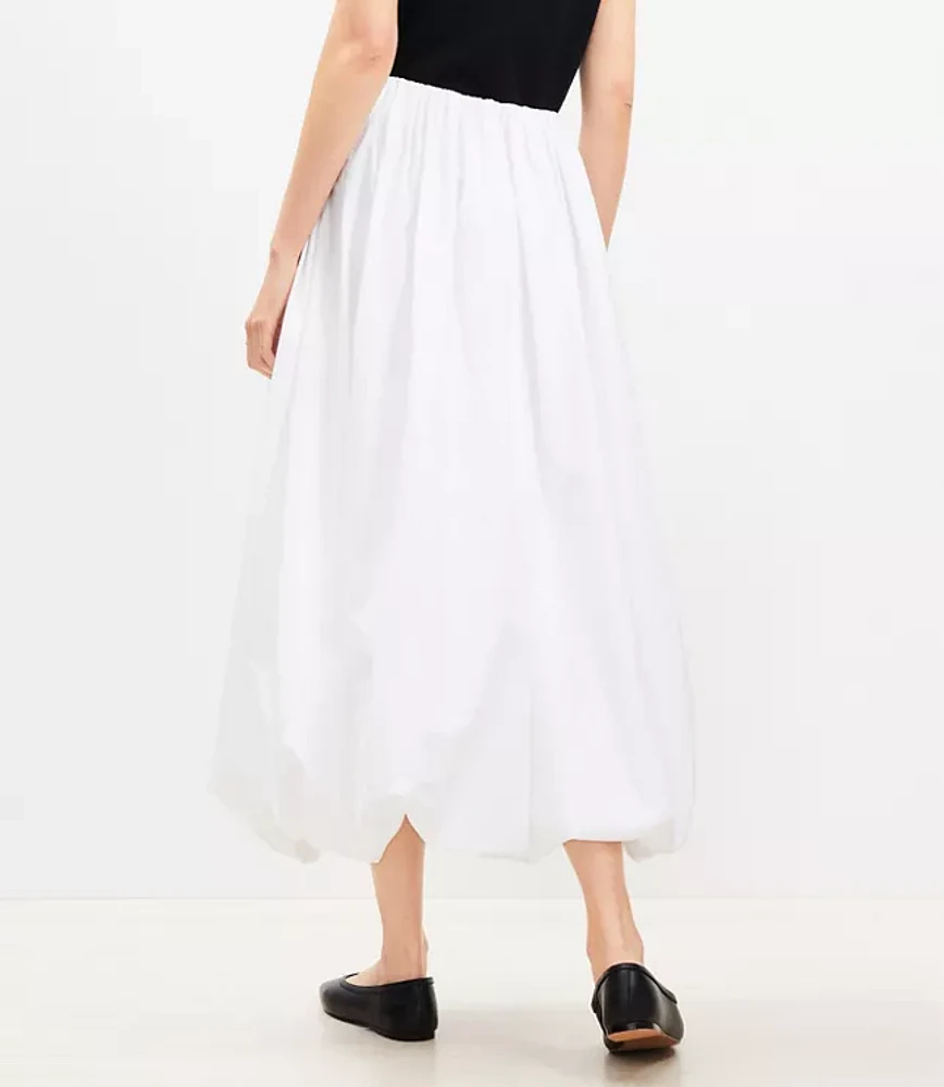Poplin Ruched Bubble Midi Skirt