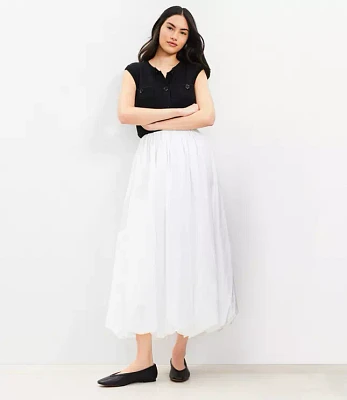 Poplin Ruched Bubble Midi Skirt